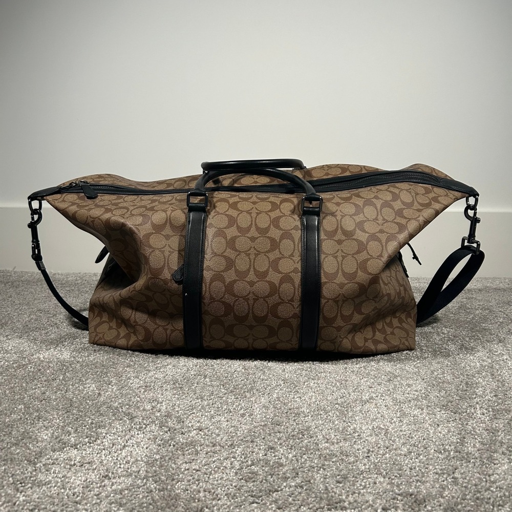 Coach Trekker Duffle Bag Signature Canvas Brown Black Travel Weekender Carry On